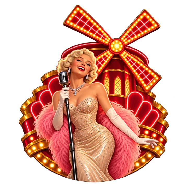 Plot Luck map art inspired by the historic Moulin Rouge neon sign