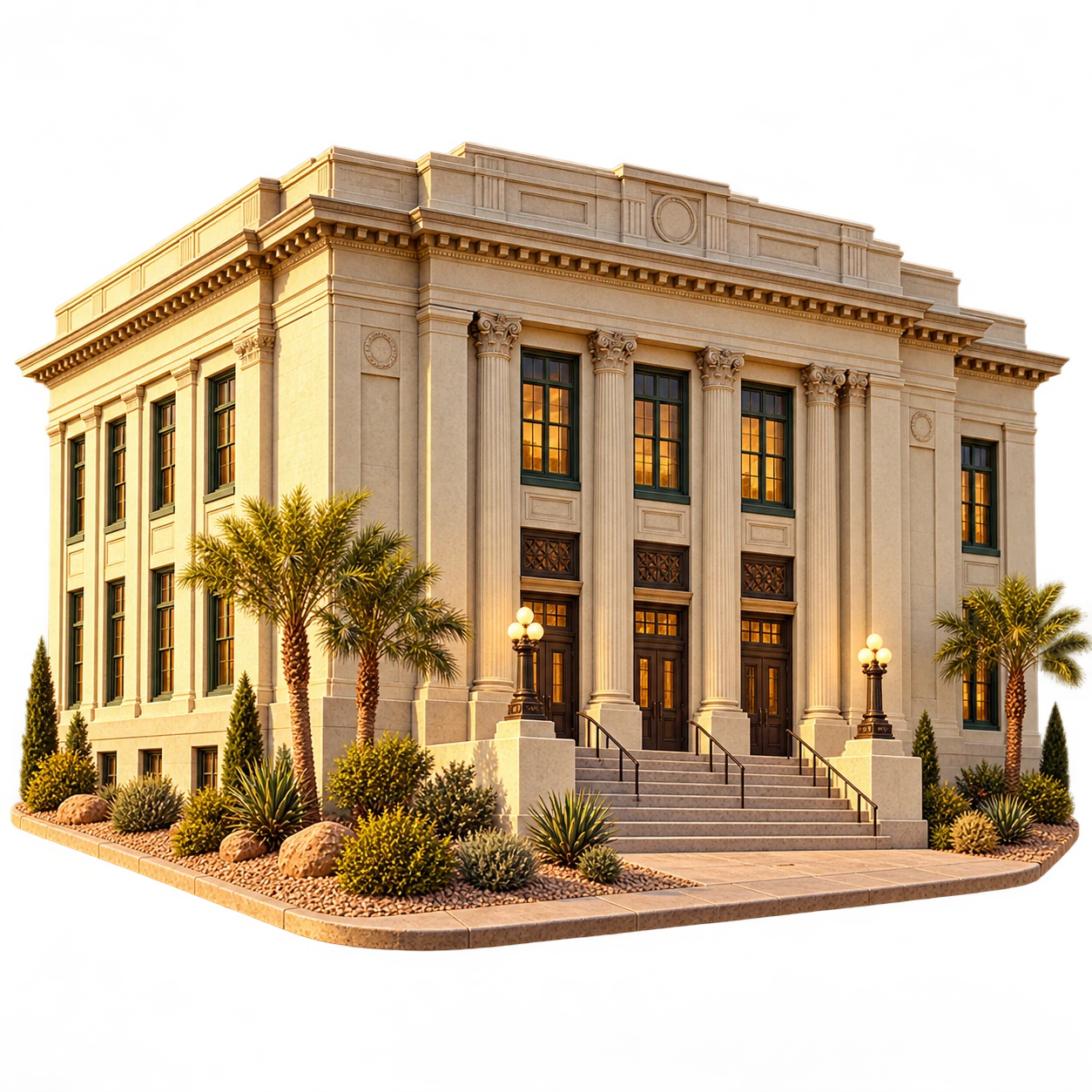 Illustrated neoclassical U.S. Post Office and Courthouse building